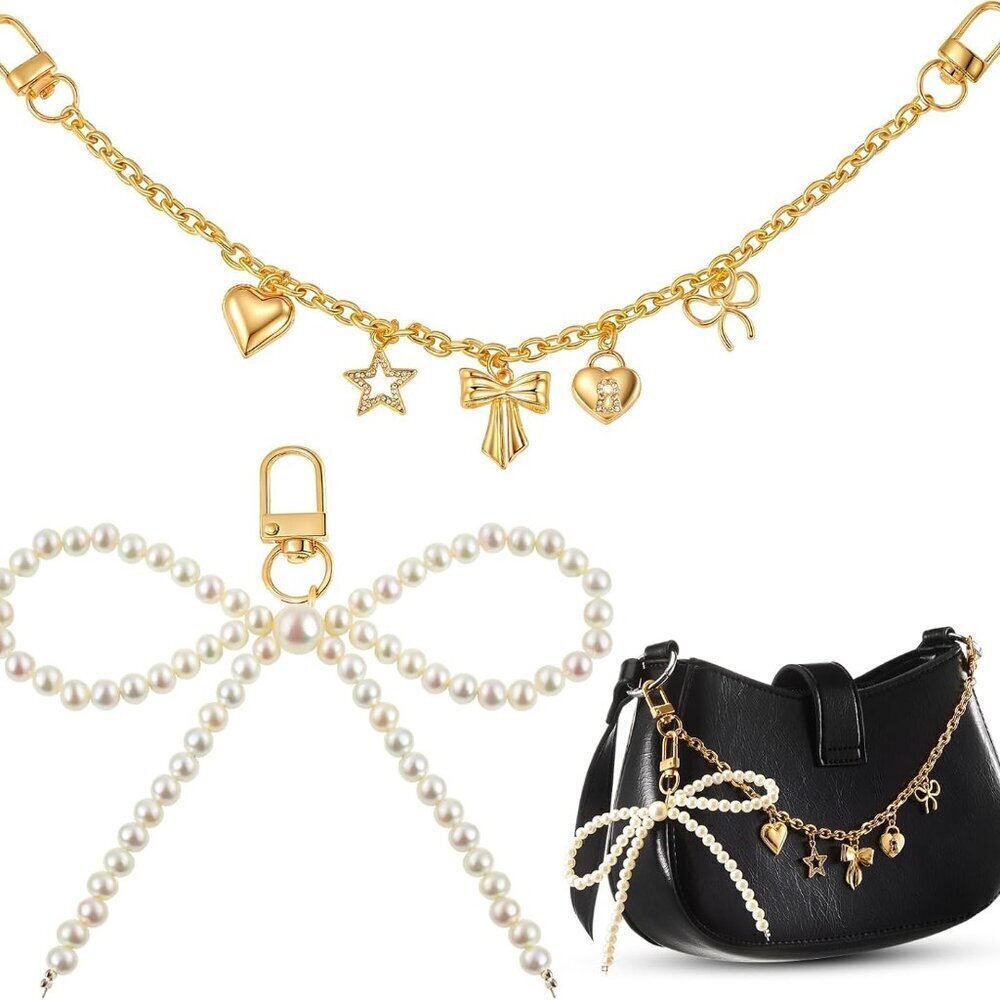 2 Pcs Bag Charm Pearl Keychain Gold Heart Purse Accessories for Women